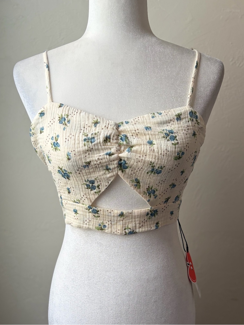 Cider Blue Floral Eyelet Cutout Crop Top Cami XL NWT Cottagecore